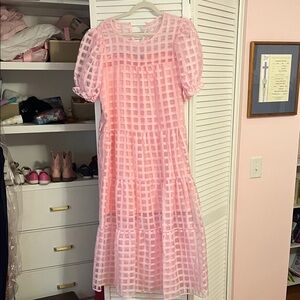 English Factory Pink Checkered Midi Dress